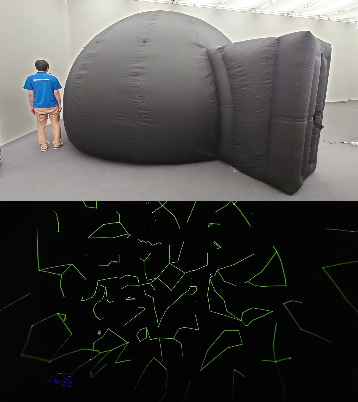 直径5mのエアドームと中で映し出す星空の様子